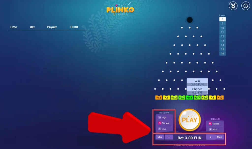 Configuración de apuesta
